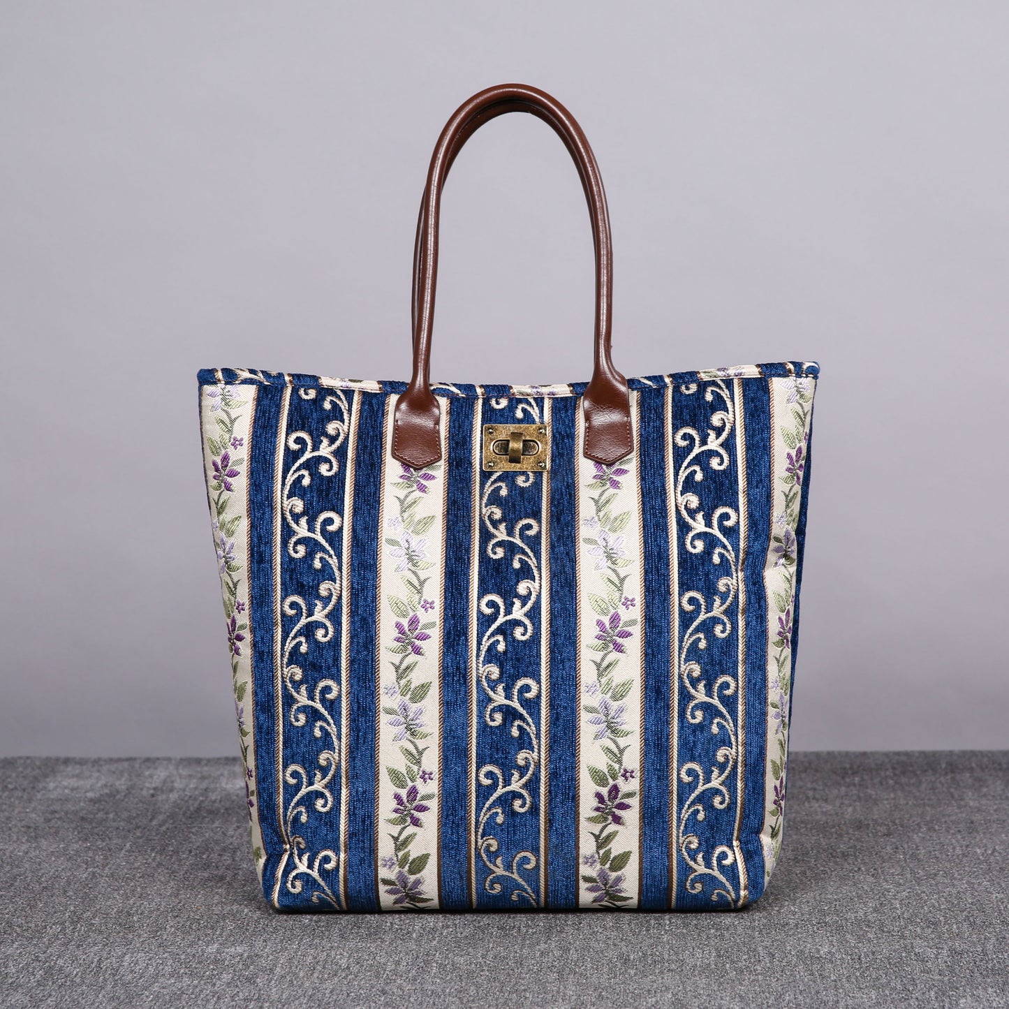 Carpet Tote Victorian Stripes Navy