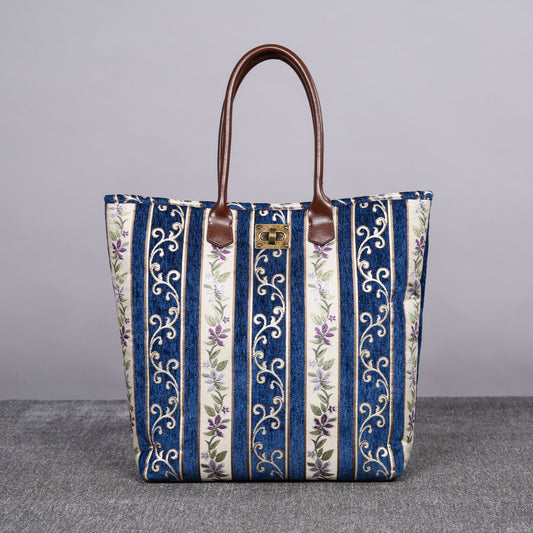 Carpet Tote Victorian Stripes Navy