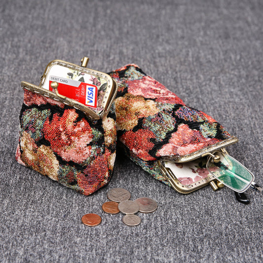 Vintage Carpet Glasses Case Double Kiss Lock<br>Floral Rose