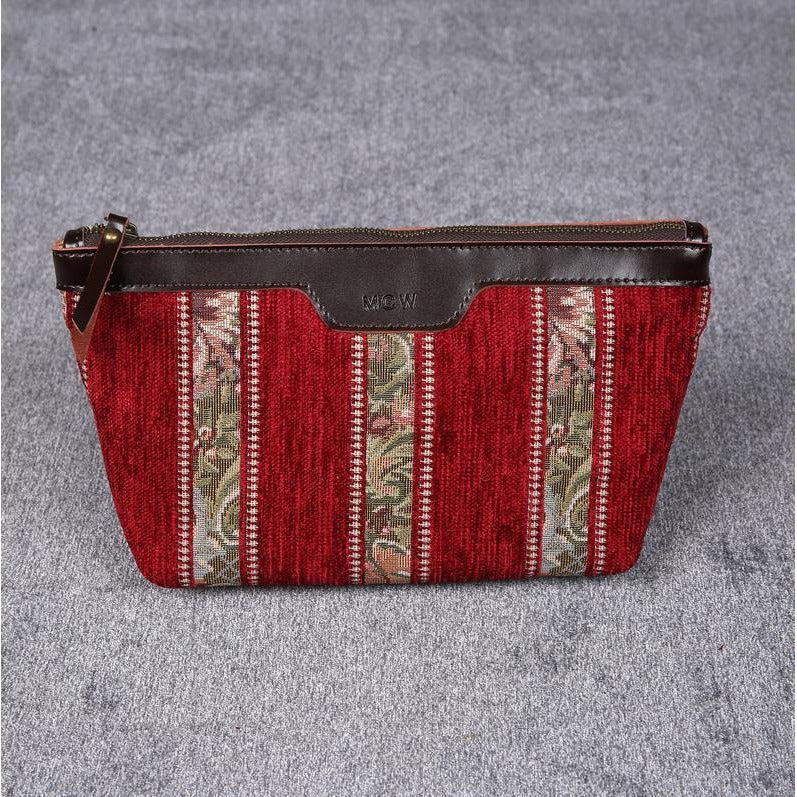 Carpet Makeup Bag Floral Stripes Red