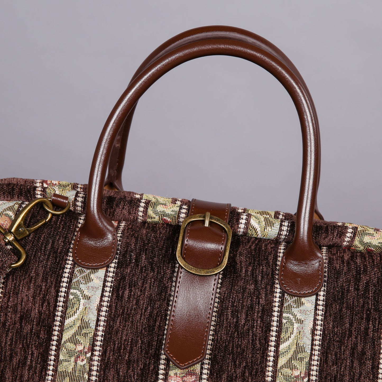 Mary Poppins Carpet Bag Floral Stripes Coffee