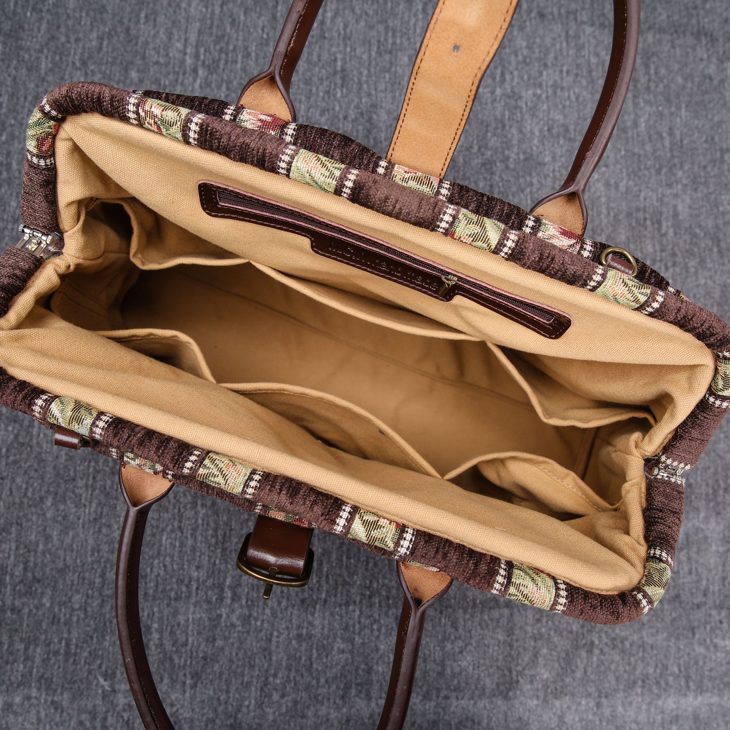 Mary Poppins Carpet Bag Floral Stripes Coffee