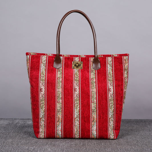 Carpet Tote Floral Stripes Red