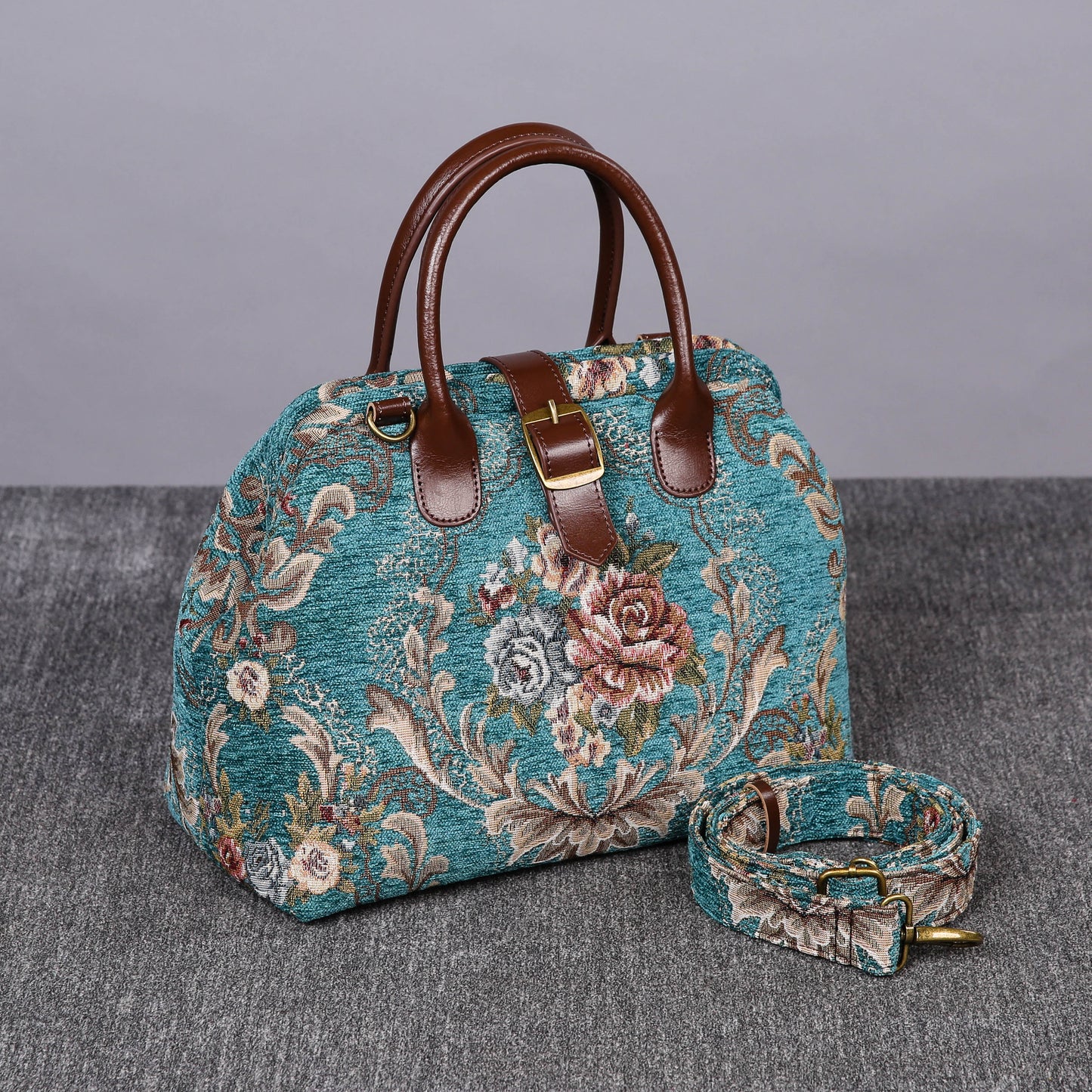 Carpet Purse Victorian Blossom Floral Teal