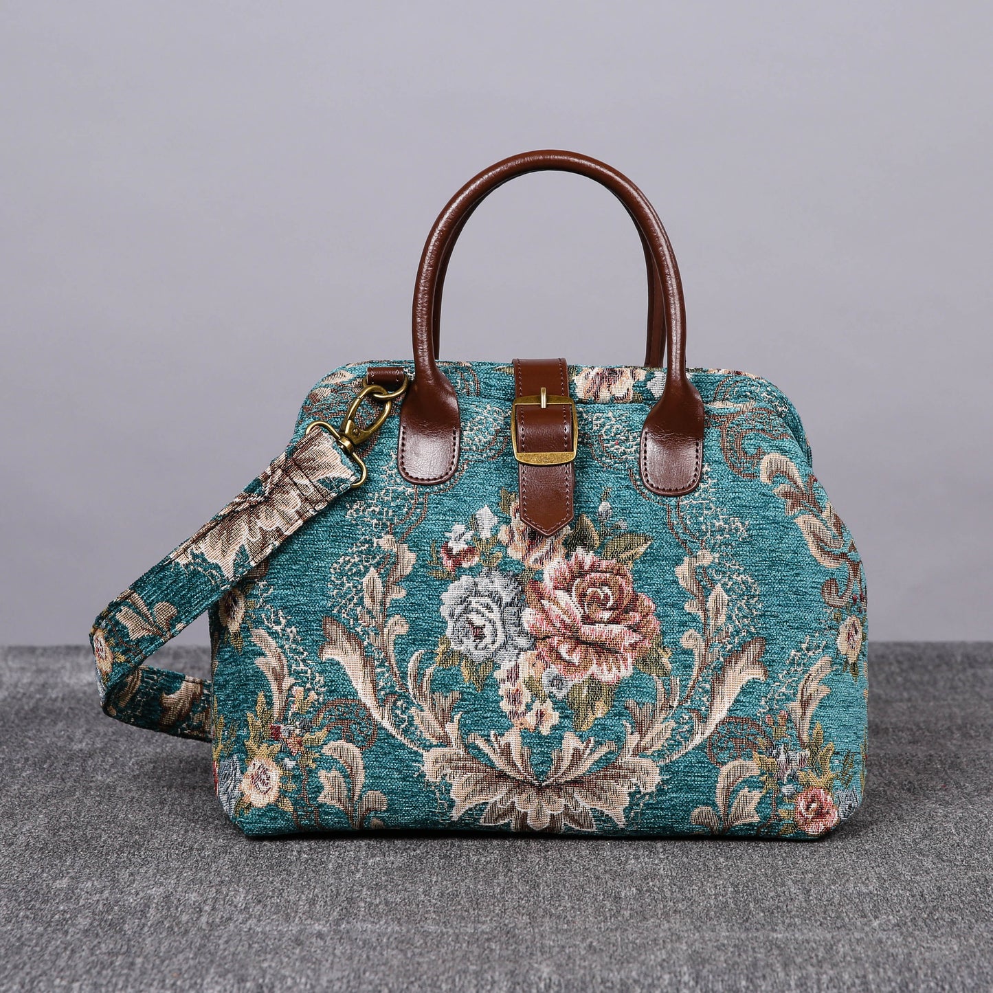 Carpet Purse Victorian Blossom Floral Teal