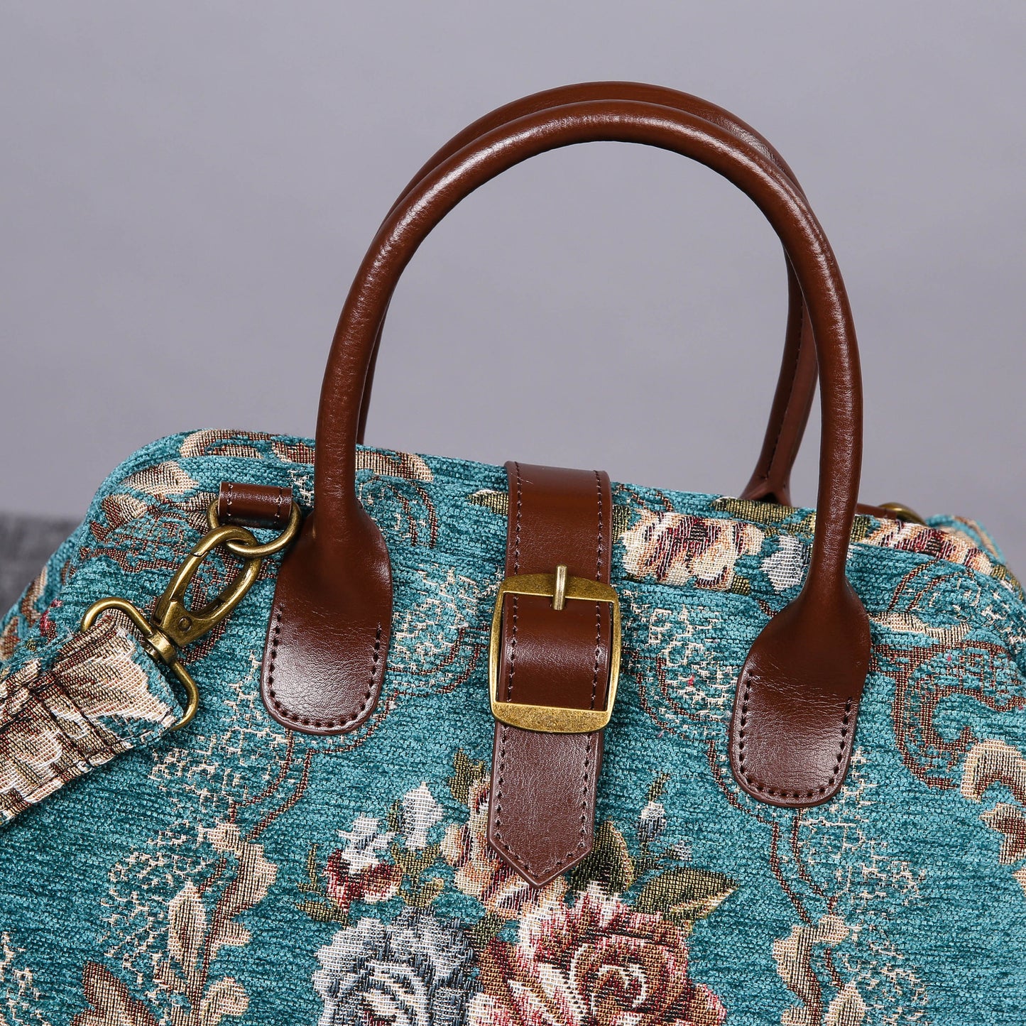 Carpet Purse Victorian Blossom Floral Teal