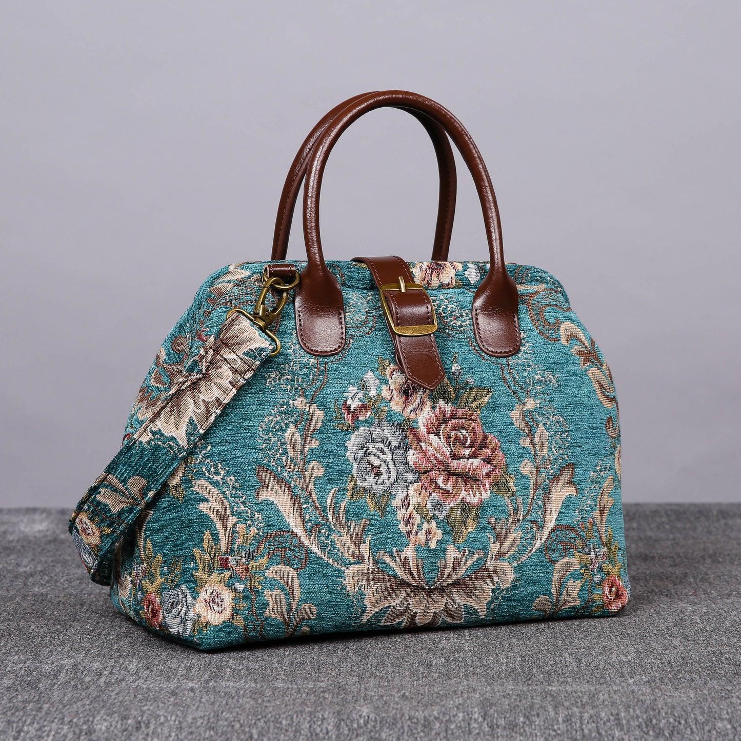 Carpet Purse Victorian Blossom Floral Teal