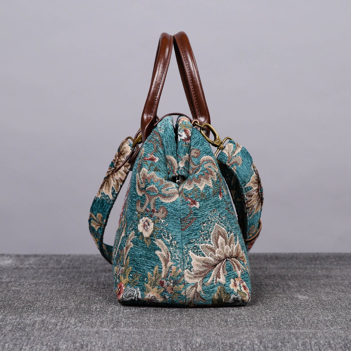 Carpet Purse Victorian Blossom Floral Teal