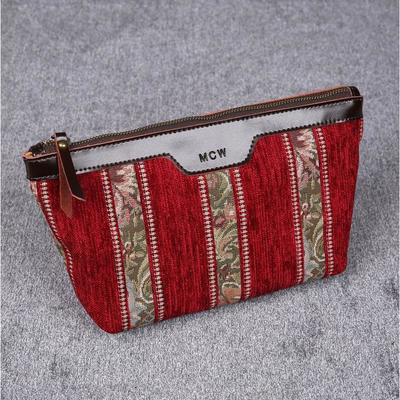 Carpet Makeup Bag Floral Stripes Red