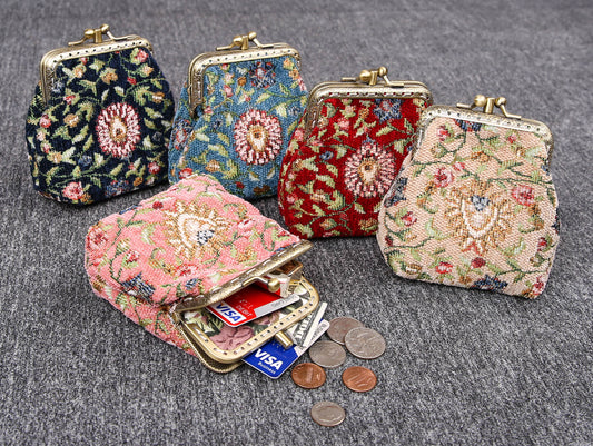 Vintage Carpet Coin Purse Double Kiss Lock<br>Oriental Color