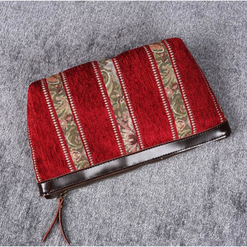 Carpet Makeup Bag Floral Stripes Red