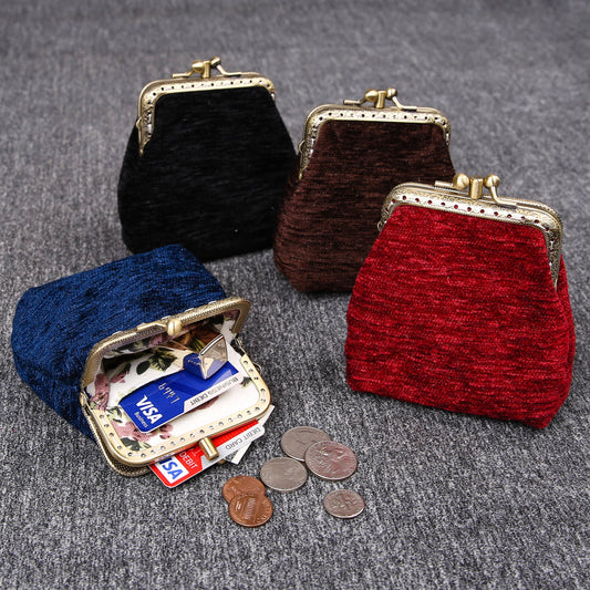 Vintage Carpet Coin Purse Double Kiss Lock<br>Solid Color