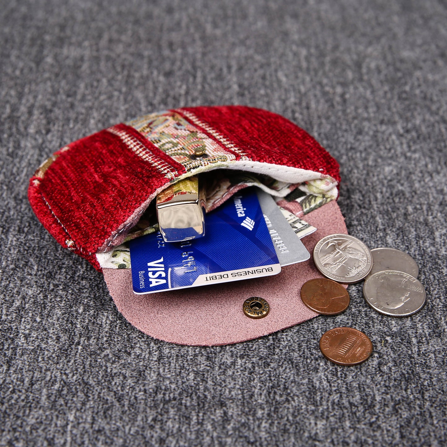 Minimalist Style Leather Carpet Coin Purse<br>Floral Stripes