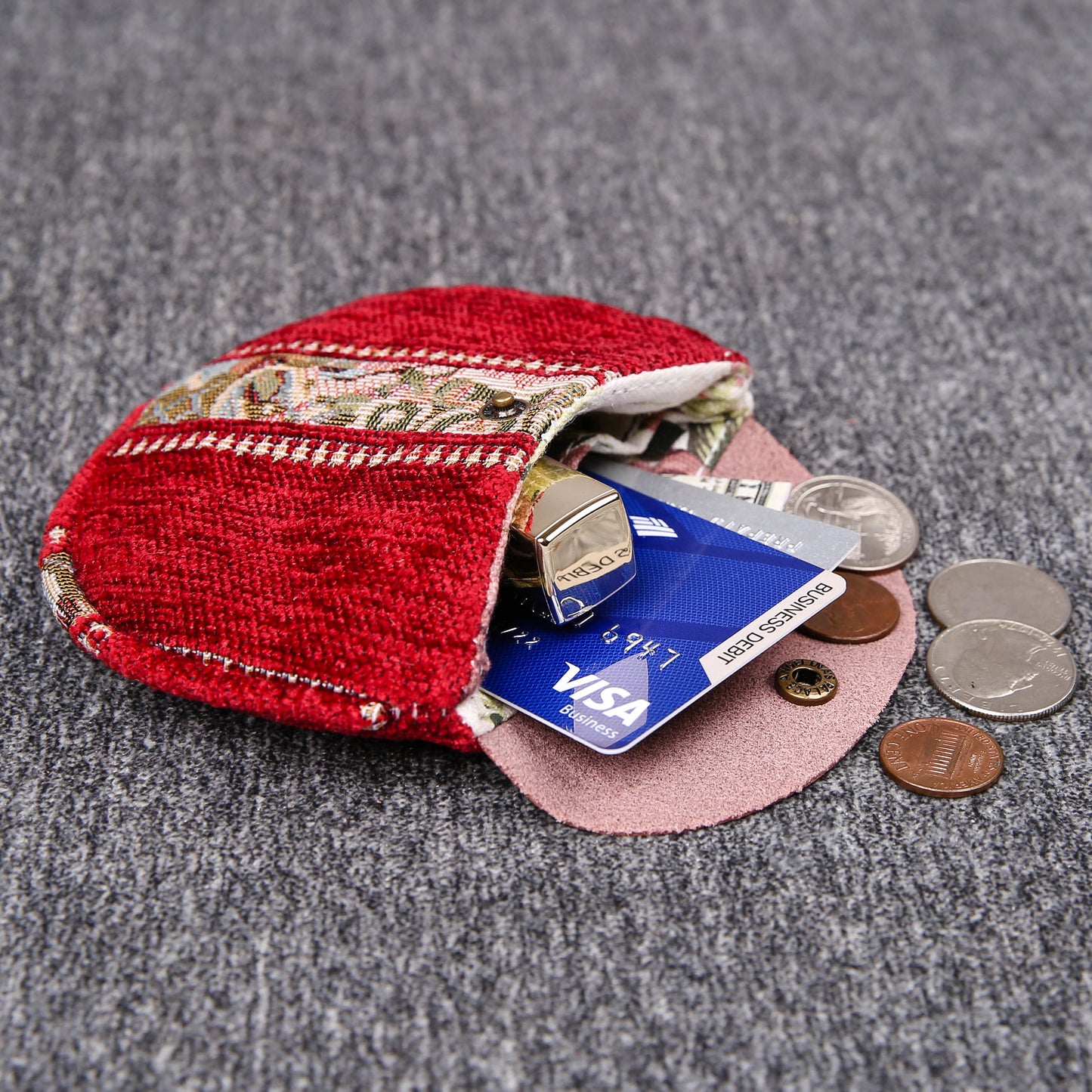 Minimalist Style Leather Carpet Coin Purse<br>Floral Stripes
