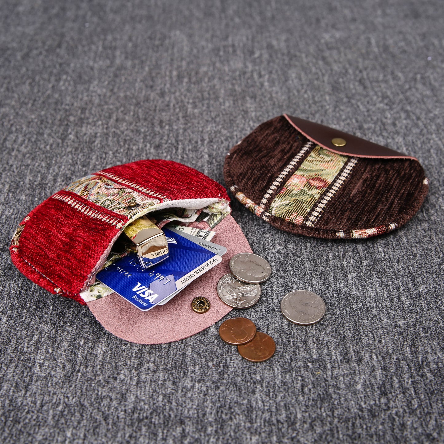 Minimalist Style Leather Carpet Coin Purse<br>Floral Stripes