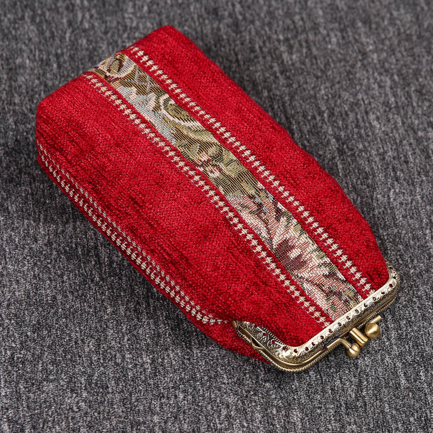 Vintage Carpet Glasses Case Double Kiss Lock<br>Floral Stripes