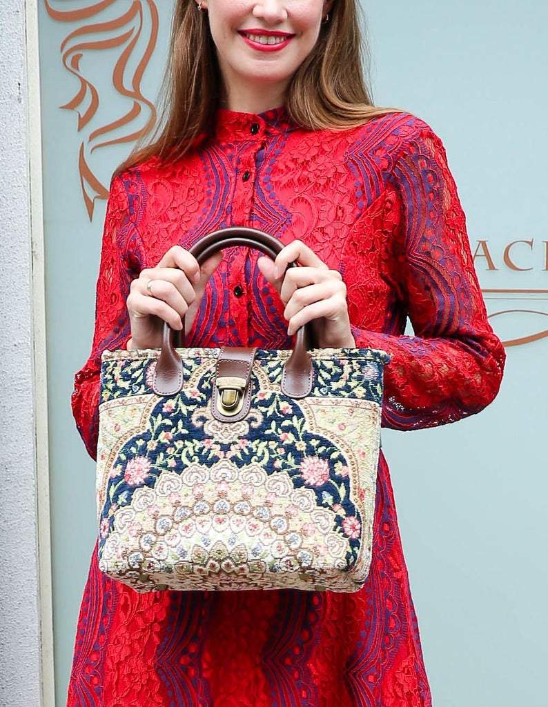 Mini Carpet Tote Oriental Navy