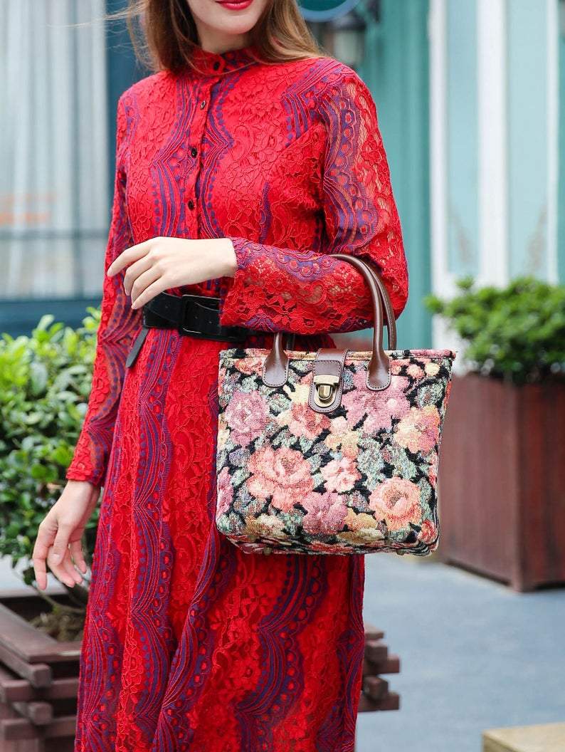 Mini Carpet Tote Floral Rose