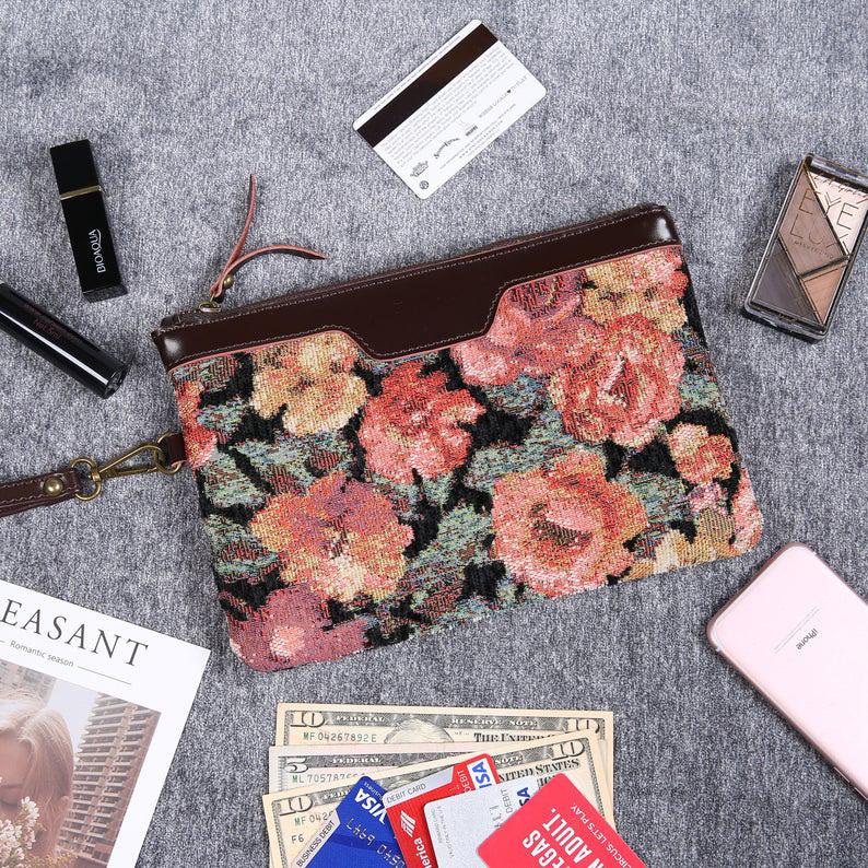 Carpet Clutch & Wristlet Floral Rose