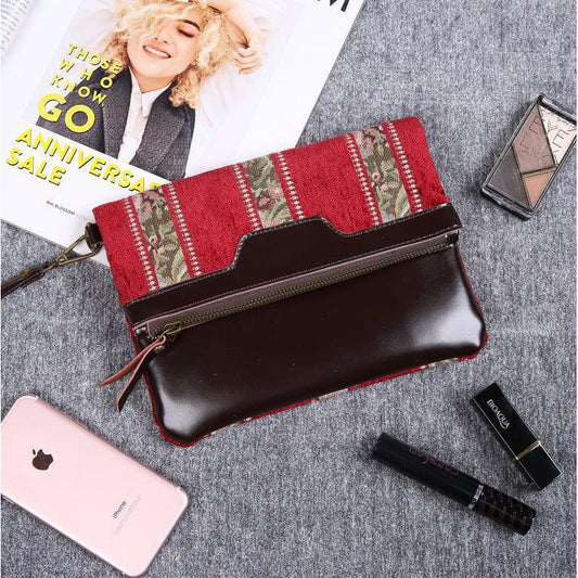 Carpet Clutch & Wristlet Floral Stripes Red