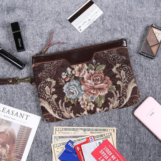 Carpet Clutch & Wristlet Floral Coffee