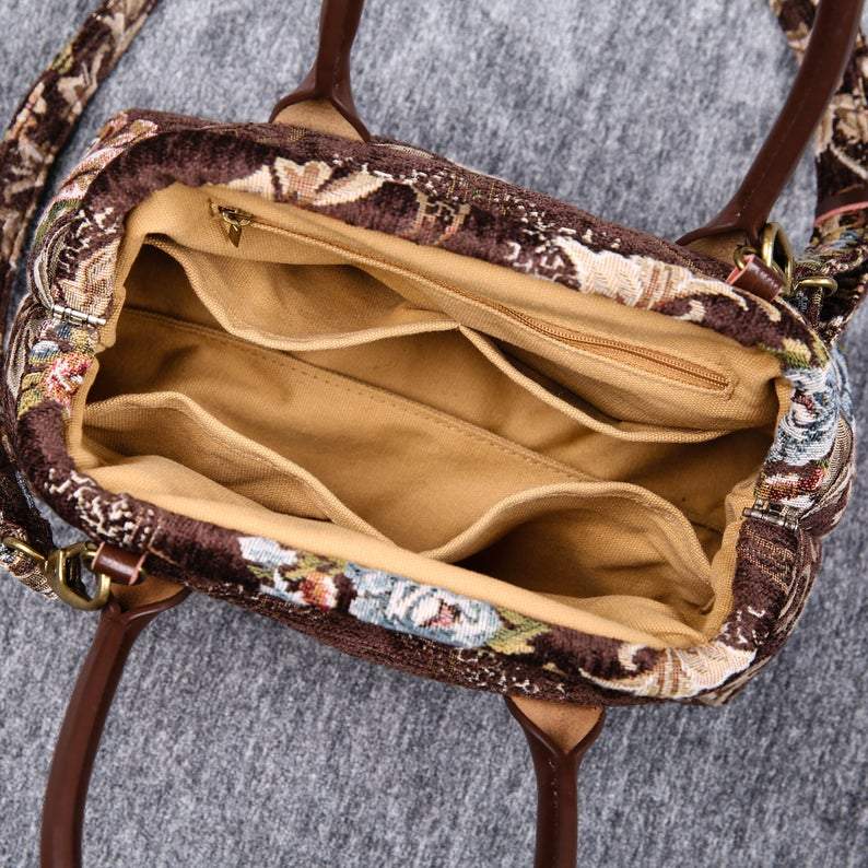 Carpet Handbag Floral Coffee
