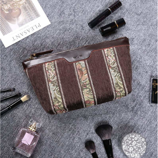 Carpet Makeup Bag Floral Stripes Coffee