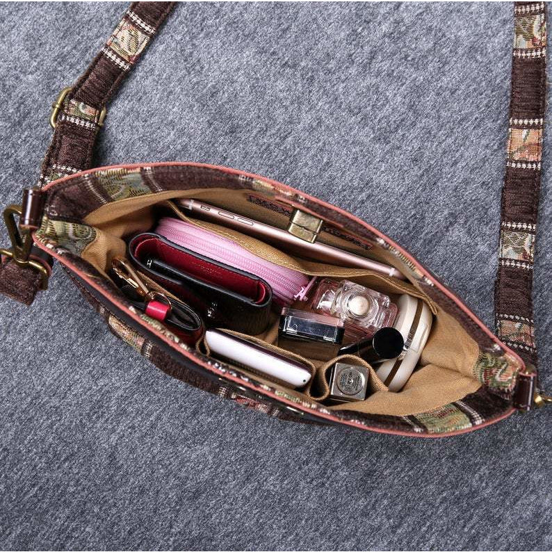 Carpet Crossbody Bag Floral Stripes Coffee