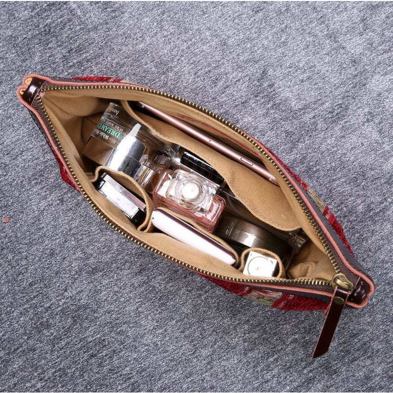 Carpet Makeup Bag Floral Stripes Coffee