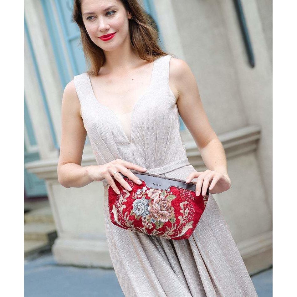 Carpet Makeup Bag Floral Wine