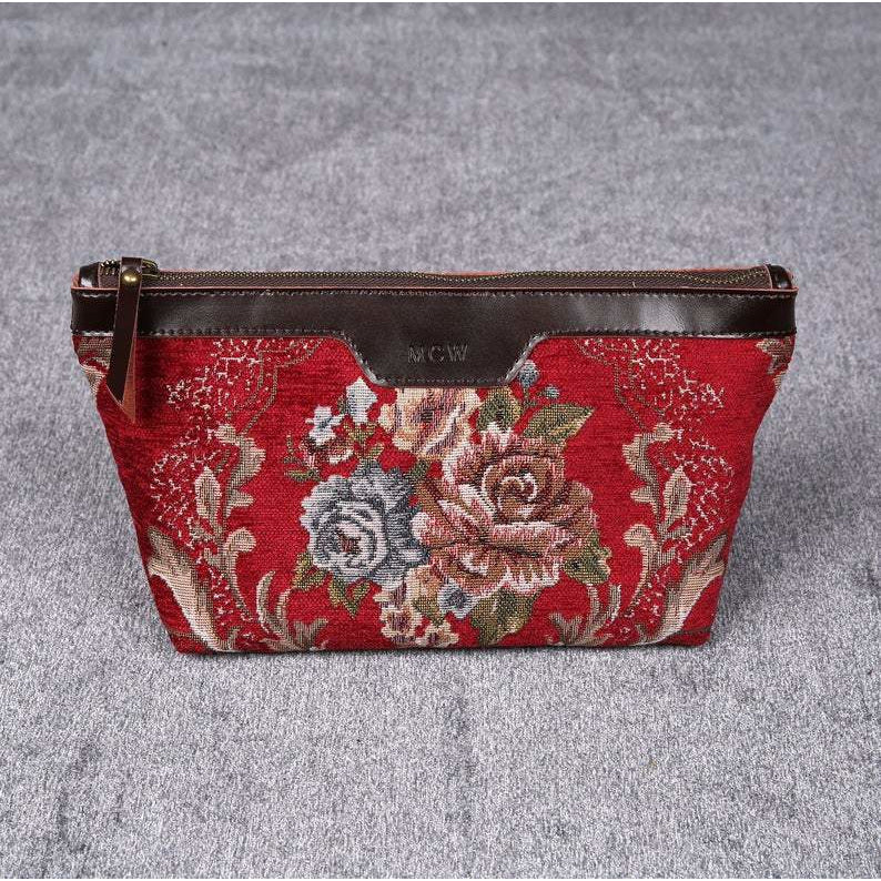 Carpet Makeup Bag Floral Wine