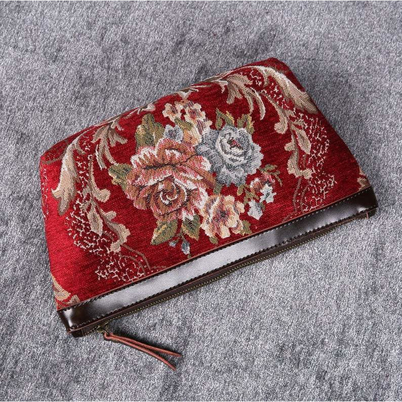 Carpet Makeup Bag Floral Wine