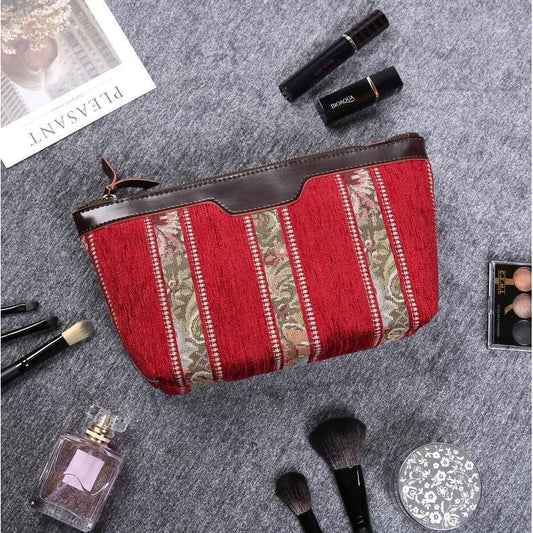 Carpet Makeup Bag Floral Stripes Red