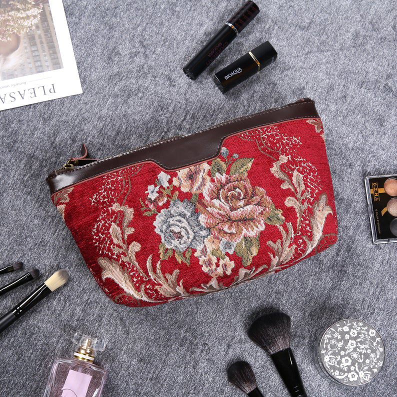 Carpet Makeup Bag Floral Wine