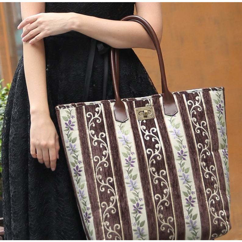Carpet Tote Victorian Stripes Coffee
