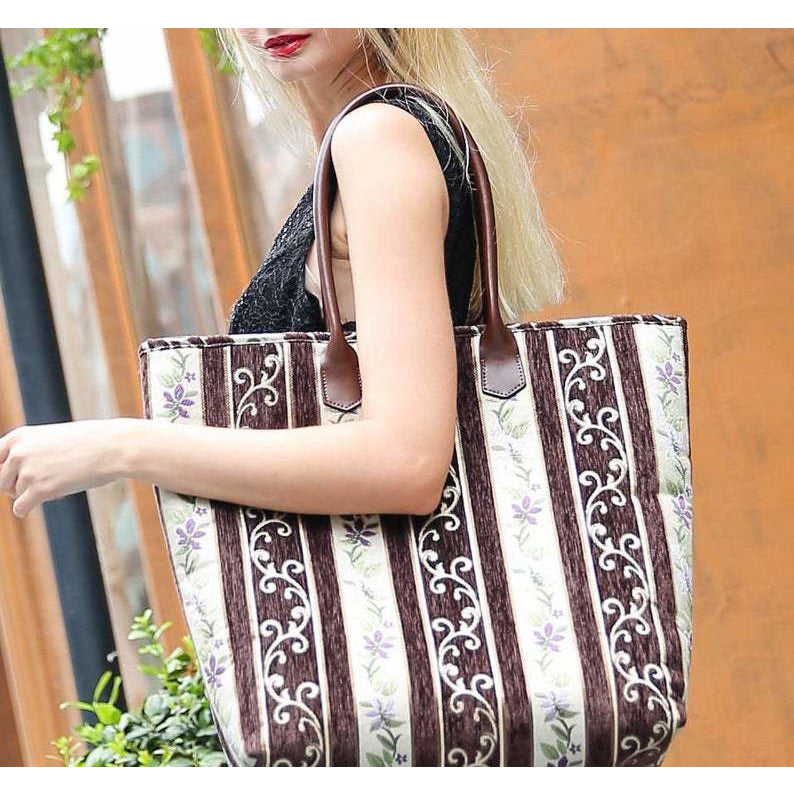 Carpet Tote Victorian Stripes Coffee