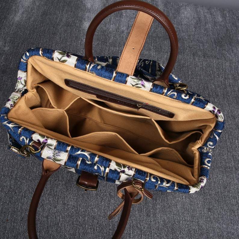 Mary Poppins Carpet Bag Victorian Stripes Navy