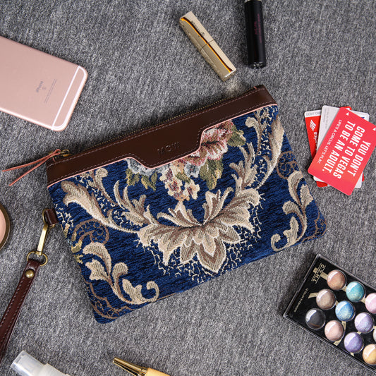 Carpet Clutch & Wristlet Floral Blue