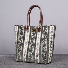Load image into Gallery viewer, Carpet Tote&lt;br&gt;Victorian Stripes Grass
