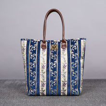 Load image into Gallery viewer, Carpet Tote&lt;br&gt;Victorian Stripes Navy
