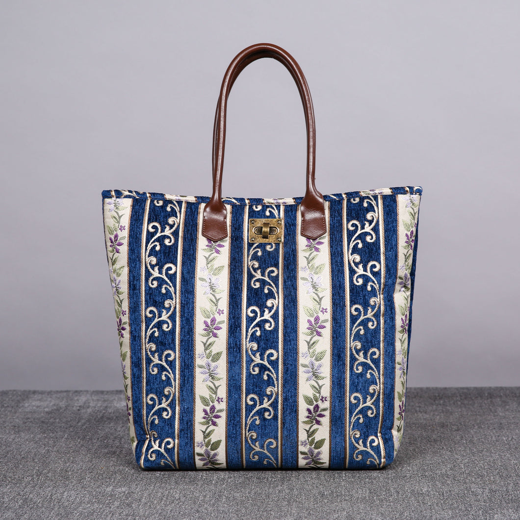 Carpet Tote<br>Victorian Stripes Navy