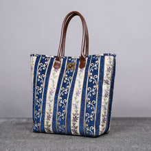 Load image into Gallery viewer, Carpet Tote&lt;br&gt;Victorian Stripes Navy
