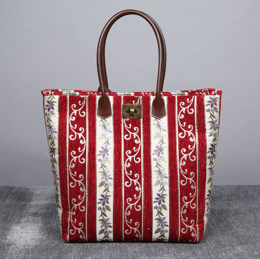 Carpet Tote Victorian Stripes Red