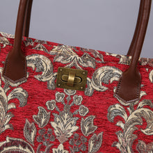 Load image into Gallery viewer, Carpet Tote&lt;br&gt;Victorian Blossom Red/Gold
