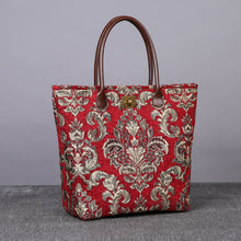 Load image into Gallery viewer, Carpet Tote&lt;br&gt;Victorian Blossom Red/Gold
