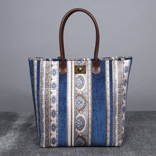 Load image into Gallery viewer, Carpet Tote&lt;br&gt;Ethnic Stripes Navy

