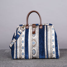 Load image into Gallery viewer, Mary Poppins Carpet Bag&lt;br&gt;Ethnic Stripes Navy
