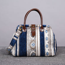 Load image into Gallery viewer, Carpet Purse&lt;br&gt;Ethnic Stripes Navy
