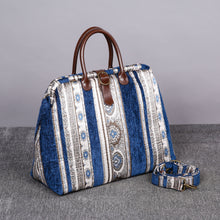 Load image into Gallery viewer, Mary Poppins Carpet Bag&lt;br&gt;Ethnic Stripes Navy
