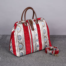 Load image into Gallery viewer, Mary Poppins Carpet Bag&lt;br&gt;Ethnic Stripes Wine

